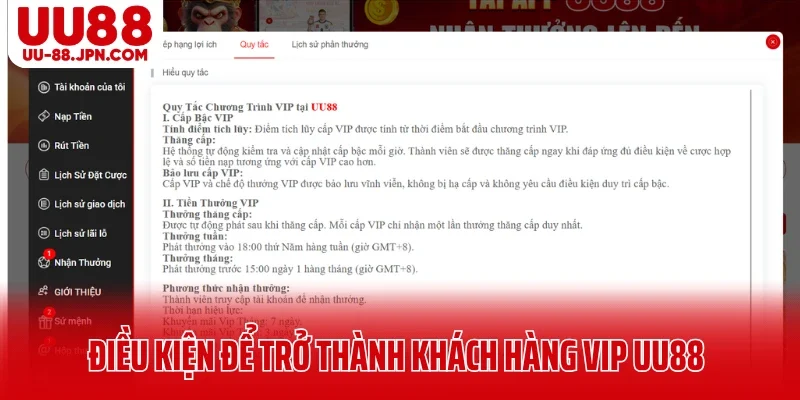 Điều kiện để trở thành khách hàng VIP UU88 Điều kiện để trở thành khách hàng VIP UU88
